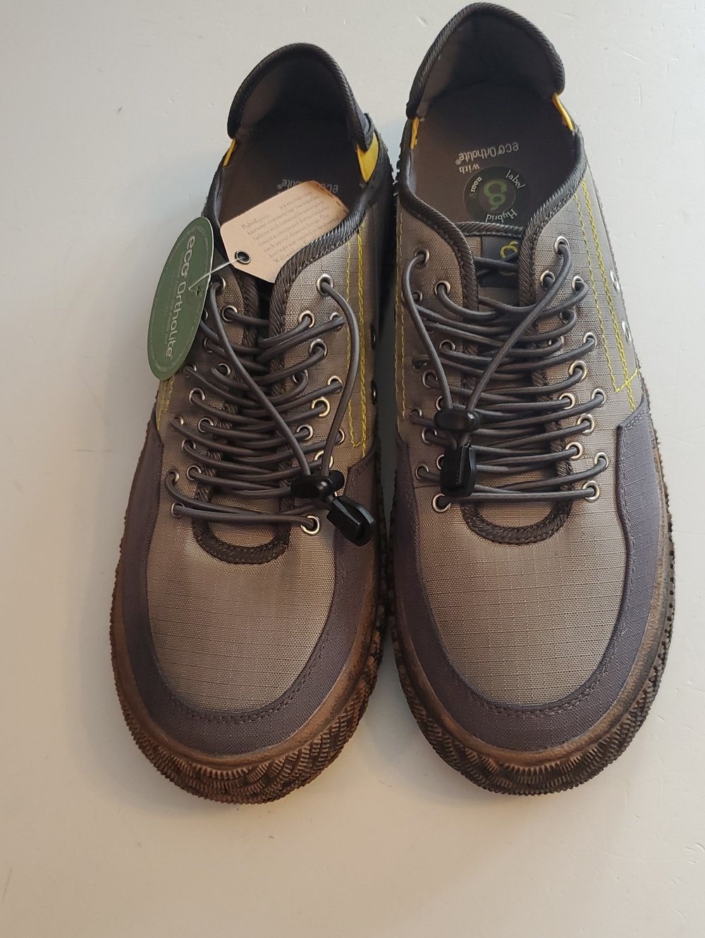 Ecco Men's Gray and Brown Sneakers with Yellow Contrast Stitching
